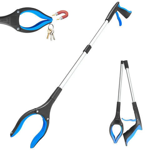 32 Inch Foldable Reacher Tool With 360 Degree Rotating Anti Slip Jaw And Magnet for easy trash pickup and reaching objects.