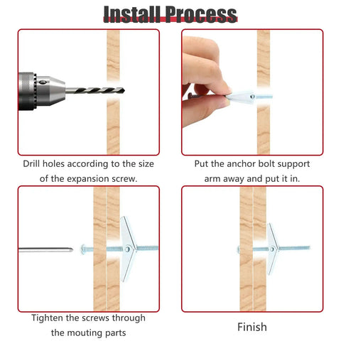 Installation process of 30 Pack 1/8 Inch Metal Toggle Bolts 1/8 By 2 Inch Galvanized Anchor Bolts Steel Phillips Round Head Toggle Wing Nut Bolts For Hanging Heavy Items On Drywall And Wood