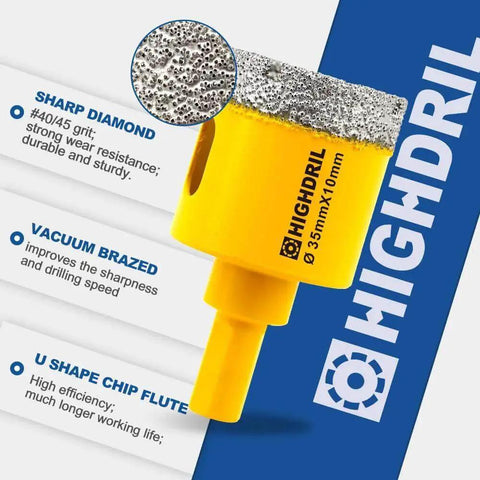 Dry Diamond Core Drill Bit 38mm One And A Half Inch Triangle Shank Vacuum Brazed Hole Saw, close-up of tip and shank.