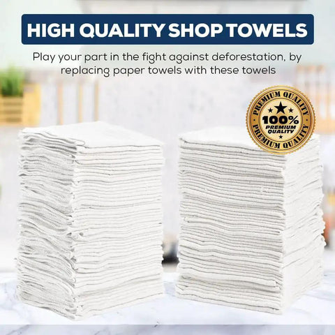 Bulk 500 Pack White Shop Towels Reusable And Washable For Commercial Use In Auto Shops Garages Restaurants Warehouses And Labs A Heavy Duty Eco Friendly Alternative To Paper Towels For Messes And Spills