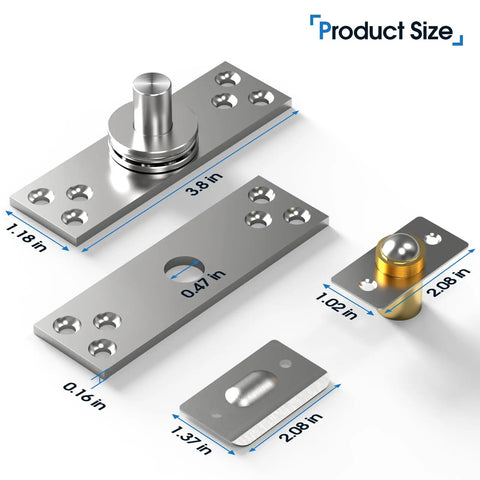Hidden Door Pivot Hinge For 300 LB Secret Door, Heavy Duty Center Pivot Hardware In 304 Stainless Steel, product dimensions shown.
