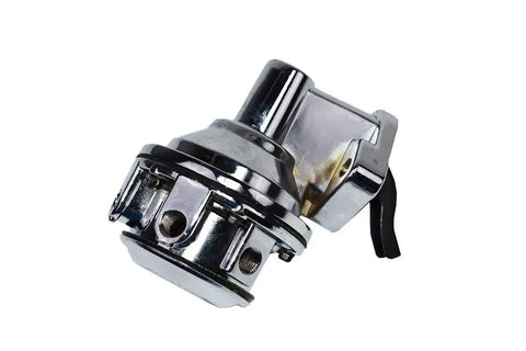 Beefed-Up Inline Mechanical Fuel Pump For Chevy And GMC Small Block 262-400, Chrome Finish, 6 PSI, 80 GPH, 1/4 Inch NPT Inlet And Outlet