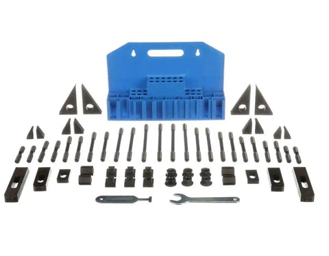 58 Piece Milling Machine Clamping Kit Built Tough With 7/16 Inch T Slot, 3/8-16 Studs, Forged Alloy Steel Step Blocks, T Nuts, Flange Nuts