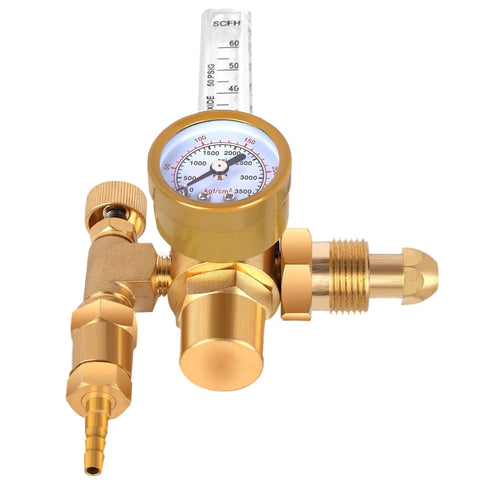 Argon CO2 TIG MIG Welding Gas Regulator and Flow Meter with CGA 580 Inlet, features precise gauge and durable brass construction.