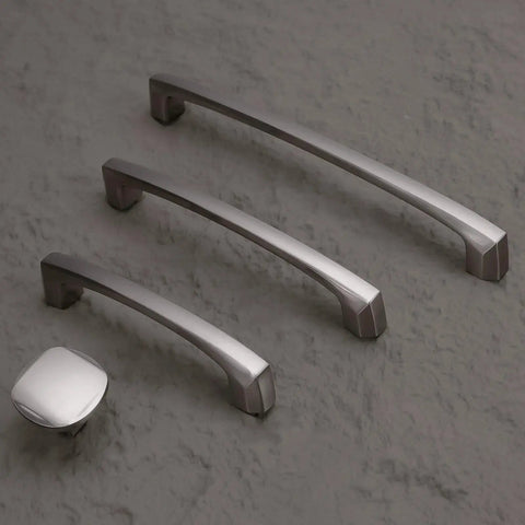 10 Pack 5 Inch Brushed Satin Nickel Cabinet Handles and Drawer Pulls Zinc Alloy shown on grey surface