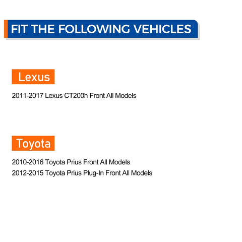 Compatibility chart showing vehicle models for Front Wheel Hub Bearing Assembly 513287 For 2011-2017 Lexus CT200h, 2010-2016 Toyota Prius.