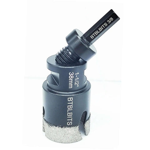 Dry Diamond Core Drill Bit For Tile And Stone One And A Half Inch 38mm With Three Eighths Inch Hex Shank Adapter And Five Eighths Inch Thread.