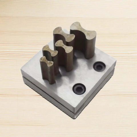 Disc Cutter Hole Punch Forming Tool With Five Sizes 12 To 25 mm for Jewelry Making, featuring five steel punch sizes on a wood surface.