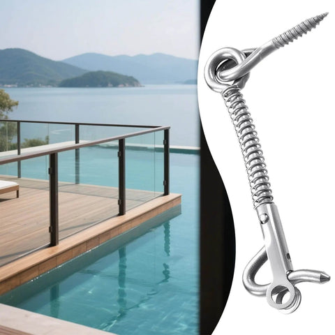 Stainless Steel Gate Latch Kit With Hook And Eye Fasteners, 12-Piece Outdoor Privacy Security Hardware, poolside view