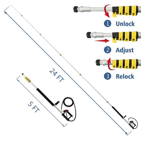 Telescoping Pressure Washer Wand With 24 Ft Reach No Ladder Needed Extension Wand Gutter Cleaner Attachment steps illustration