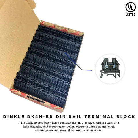 Image of black Compact DIN Rail Terminal Block Screw Type UL 600V 30A 10-22AWG, Pack of 100 for industrial panels