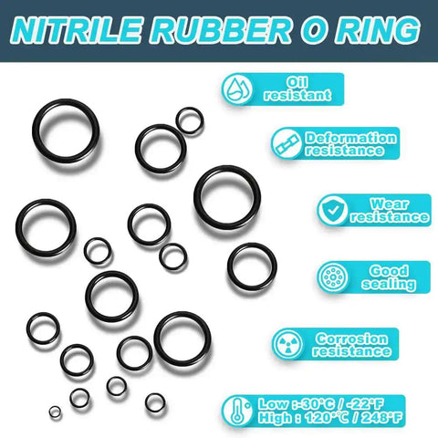 24 Size SAE O Ring Set With Buna N 70A Rubber O Rings, AS568 Standard Assortment visible with size and features labels