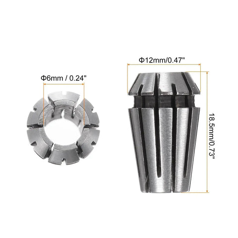 ER11 6mm Spring Collet Chuck Set High Precision 0.015mm For CNC Engraving Machine Lathe Milling Tools, side and top view with dimensions.
