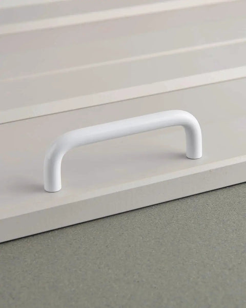 Bright White 3.8 Inch Cabinet Pulls 5 Pack Aluminum Alloy Drawer Handles for Cabinets and Drawers 96mm Hole Center Curved Tray Style