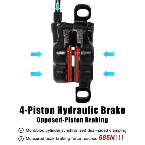 ZTZ 4-piston hydraulic brake caliper for MTB/eBike, black with red pistons