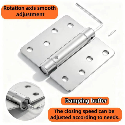 Two Pack Self Closing Door Hinges Four Inch Adjustable Heavy Duty Spring Hinges For Auto Close Doors Universal Fit For Commercial And Residential Use showing hinge with adjustment tool