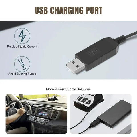 USB Power Cord For Cobra Radar Detectors USB Charger Cable Replacement shown with stable current feature and in-vehicle use.
