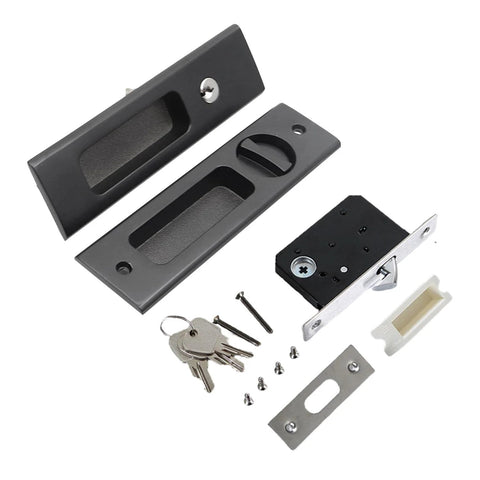 Privacy Pocket Door Lock Hardware 6.3 Inch Sliding Barn Door Lock With Keys Concealed Recessed Door Handle Black