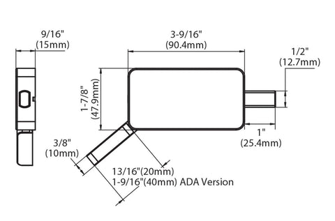 Technical diagram of Surface Jamb Mount Door Lock For Barn And Interior Doors, Privacy Hardware In Graphite Black Finish