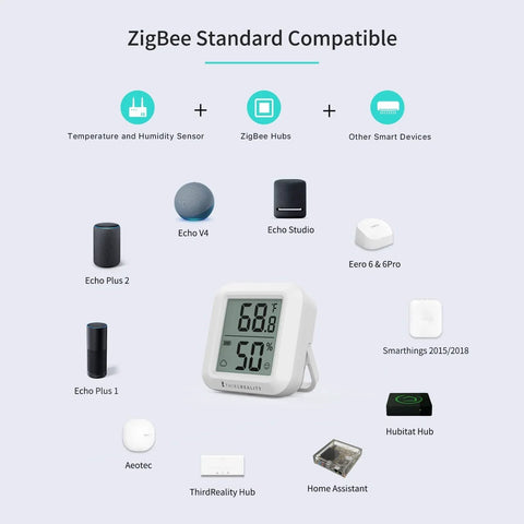 Zigbee Temperature And Humidity Sensor 2 Pack With Digital LCD Display Works With Zigbee Hubs And Echo Devices Remote Monitoring App