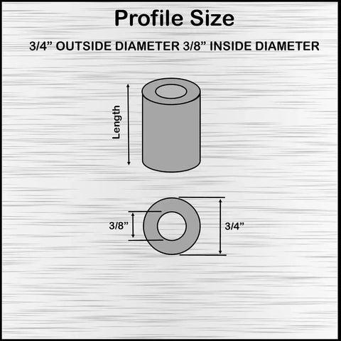 Diagram of Aluminum Spacer Three Quarters Inch OD Three Eighths Inch ID Choose Your Length Unthreaded Round Standoff Bushing