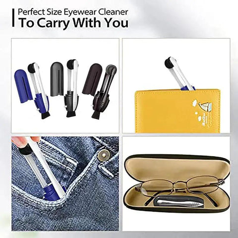 Portable Carbon Microfiber Eyeglass Cleaner 3 Pack With Sunglasses Brush in pocket and glasses case