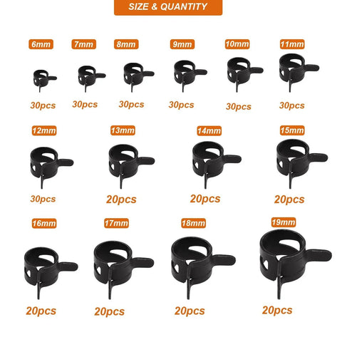 350 Piece Spring Hose Clamp Set 6 To 19 Mm Range 65Mn Spring Steel Dacromet Coated Fuel Line Clamps 14 Sizes