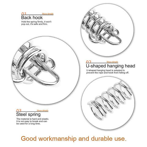 Doucdoft 10pcs stainless steel tent spring buckle set with back hook and U-shaped hanging head.
