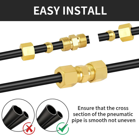 MuHize brass compression fittings for 3/16 in tubes, 8-pack high-pressure unions for hydraulic and pneumatic lines.