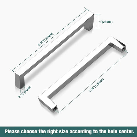 5 Pack Polished Chrome Cabinet Pulls Solid Zinc Alloy Drawer Pulls, square bar, 136mm length, 28mm height, 9mm width