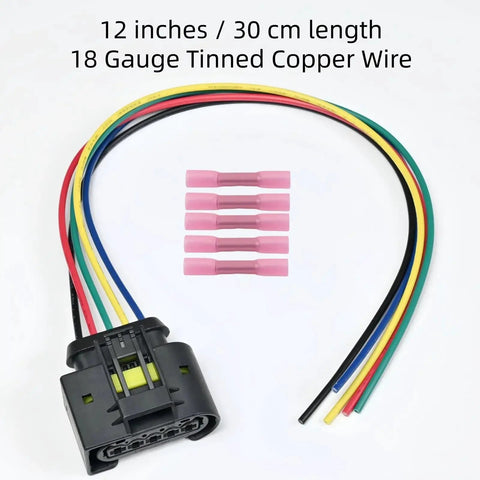 Dodge Fuel Pump Connector Pigtail Harness Plug N Play 5 Pin 12 Inch 18 Gauge Tinned Copper Wire Replacement For Challenger Charger Magnum 2005-2023 And Chrysler 300 2005-2023 72182609365 with heat shrink connectors.