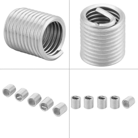 100 Pack Stainless Steel Helical Thread Inserts M8 X 1.25 2D Length For Helicoil Repair, SS304 Coil Wire Inserts, close-up view