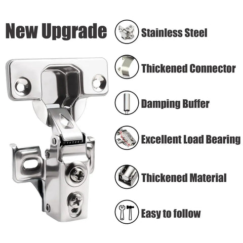 Soft Close Cabinet Door Hinges 24 Pack, Half Inch Overlay, 100 Degree Opening, Stainless Concealed Kitchen Cabinet Hinges Self Closing With Drilling Tool And Manual, Easy Install For Kitchen And Vanity Cabinets, stainless steel hinge illustration
