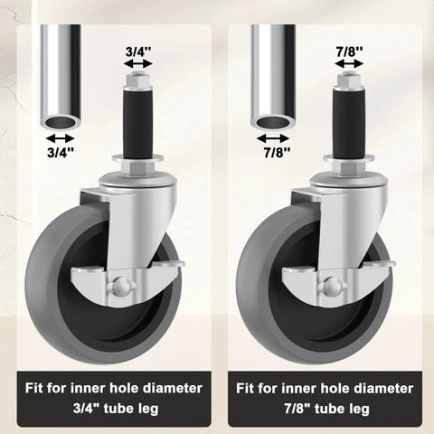 Four Inch Caster Wheels With Locking Brakes Expanding Stem Casters fit 3/4 and 7/8 inch ID tube legs for furniture and carts