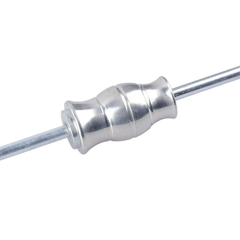 Close-up of Blind Hole Collet Bearing Puller Set With Slide Hammer, silver metal tool expands to grab pilot and inner bearings.