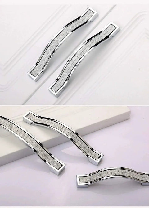 Crystal Rhinestone Cabinet Handles And Knob Pull Set In Silver Zinc Alloy shown in two lengths
