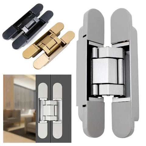 Folding Cross Door Hinge Invisible Stainless Steel Hardware Heavy Duty 180 Degree Concealed Three Dimensional Black Hinge for Interior Doors and Cabinetry