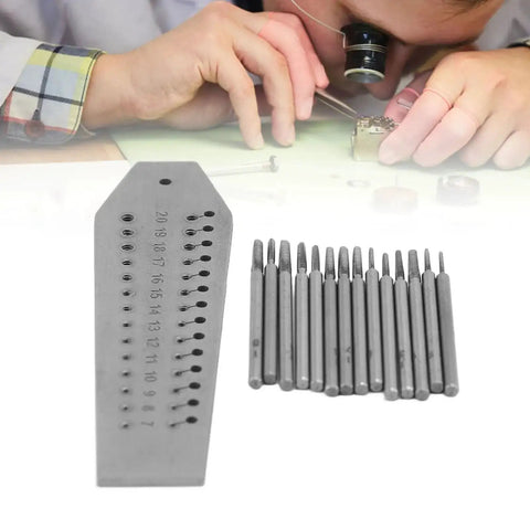 Fourteen Piece Micro Tap And Die Set For Jewelry Making And Watch Repair with screw plate and taps 0.7mm to 2mm in use by watchmaker.