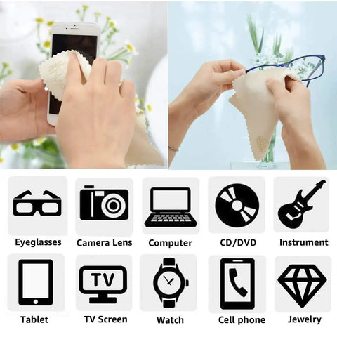 Natural Chamois Cleaning Cloths Four Pack 6x6 For Glasses Lenses Screens used on phone and glasses with application icons