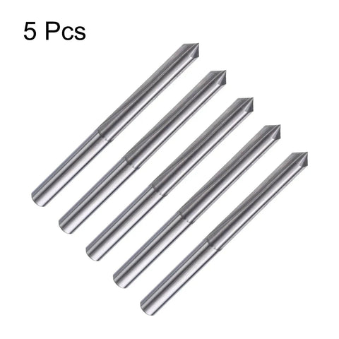 CNC V Bit Set Of Five Pieces With One Eighth Inch Shank And 0.1mm Tip For Precise Engraving And Lettering On Wood Plywood Acrylic MDF Carbide End Mills 90 Degree V Groove Bits With Two Flutes For Smooth Wood Carving