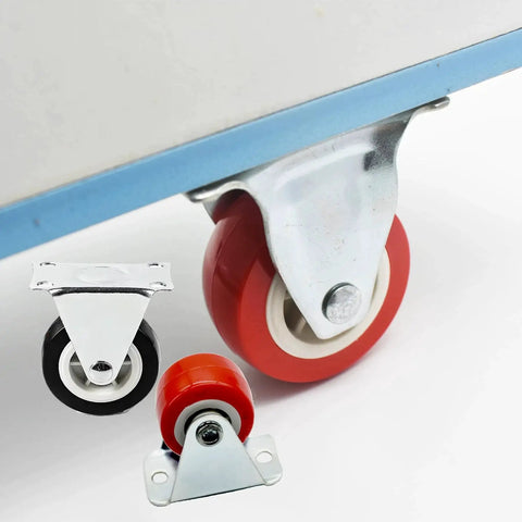 2.5 Inch Rigid Plate Caster Wheels Hard Rubber Non-Swivel for Furniture detailed, in various angles with mounting hardware