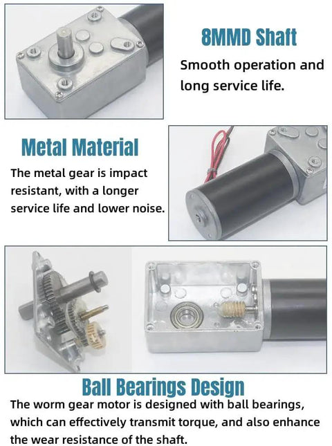 Reversible Worm Gear Motor With Self Locking Design Pro Grade High Torque Geared Motor All Metal Body 8mm D Shaft