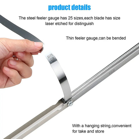 Premium 25 Blades Feeler Gauge Set With Hardened Steel, Tapered And Dual Marked Metric And Imperial being bent by hand