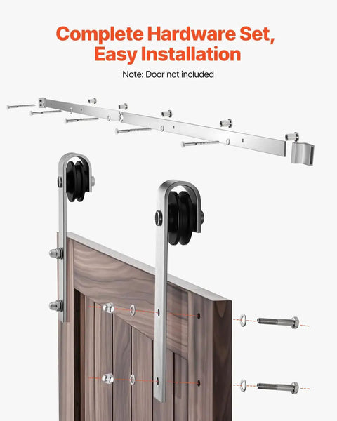 6.6-Foot Brushed Nickel Sliding Barn Door Hardware Kit With 330 Lb Weight Capacity Fits 36 To 40 Inches Wide Doors