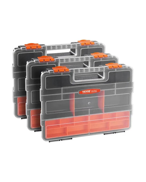 3-Pack Small Parts Organizer Case Set With 21 Compartments, Removable Dividers, Grab-And-Go Portable Handle, Safety Latch