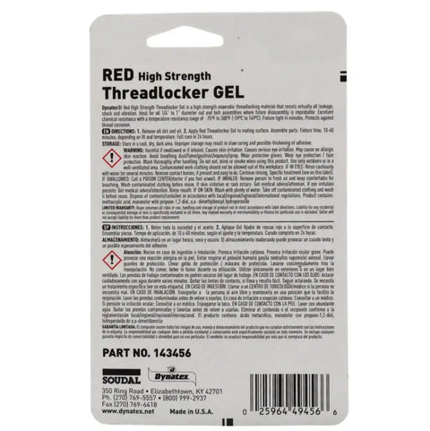 Back view of Red High Strength Gel Threadlocker For Large Fasteners 1.2 Oz Bottle Permanent Lock Anaerobic Formula Cures
