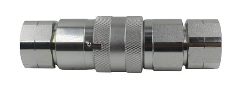 Hydraulic quick-connect coupling for skid steer, silver metal body with knurled grip