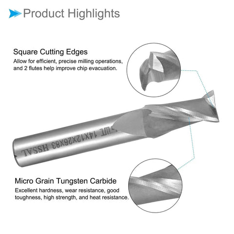 Square Nose End Mill 14mm Diameter 26mm Cut Length 12mm Shank HSS AL 2 Flutes CNC Router Bit Milling Cutter For Aluminum Copper Plastic Pro Grade CoCud