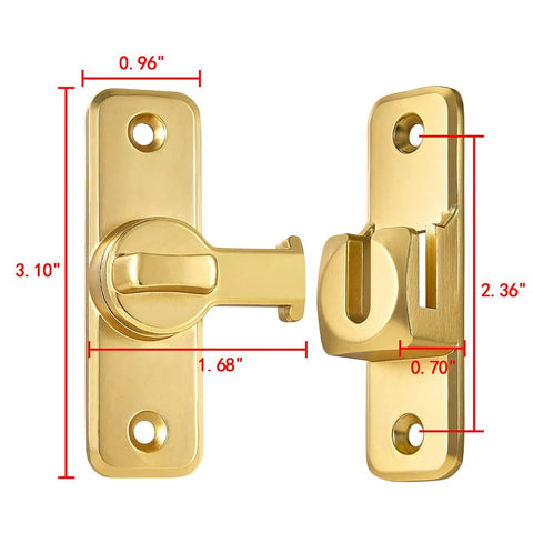 Gold 90 And 180 Degree Flip Barn Door Lock For Privacy And Security No Frills Easy Install Adjustable Right Angle Or Flat Mount Latch.