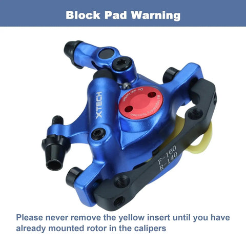 PETCHOR HB-100 line-pulling hydraulic disc brake calipers, blue, close-up, 2-piece MTB/e-bike set